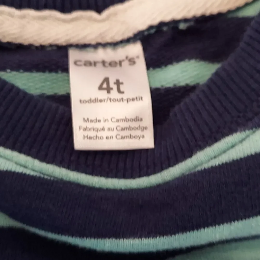 Carter's Blue & Mint Green Striped Sweatshirt 4T